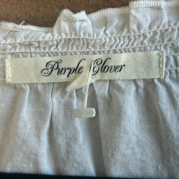 Purple Clover White Silver Embroidered Peasant Top - Picture 5 of 9